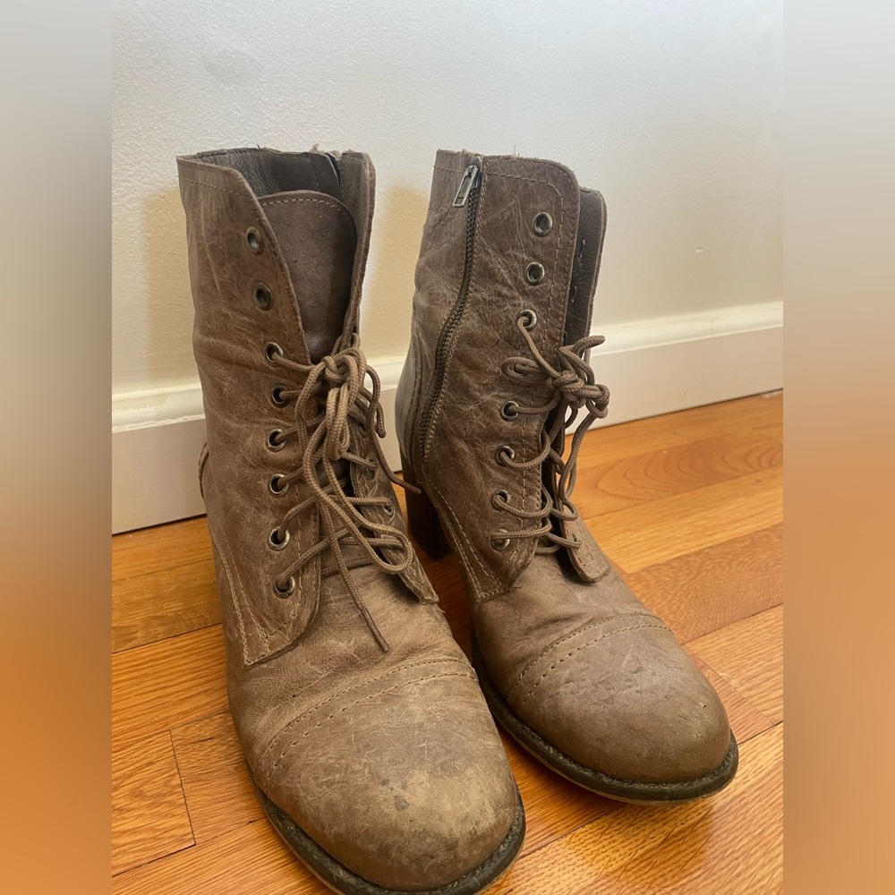 Steve Madden 
Combat booties
Small square heels